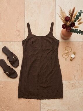 Express dress Y2K Brown Embroidered Tank Mini Dress